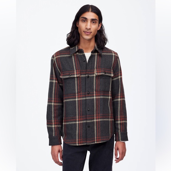 Madewell Other - Madewell Men's Plaid Brushed Easy Shirt Jacket - Italian Fabric Maroon & Gray